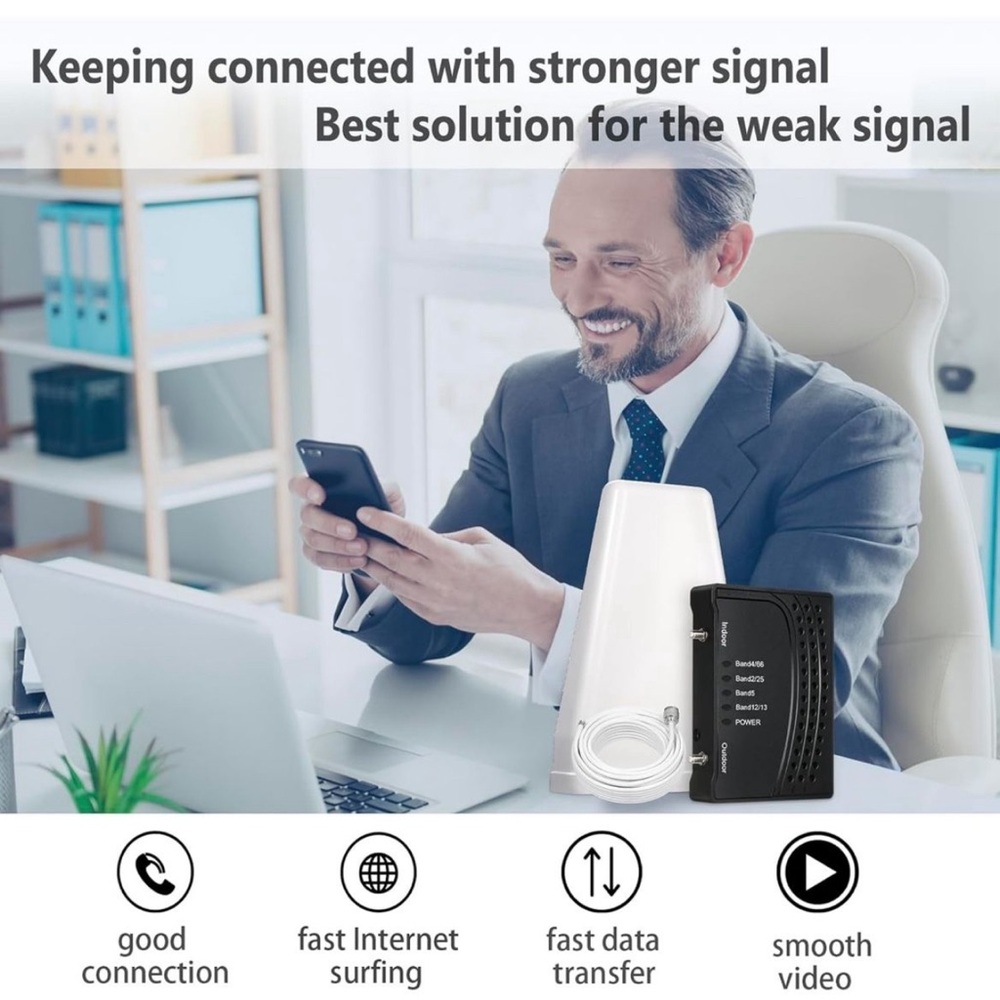 Band 66/25/2/4/5/12/13/17 5G 4G Data for All U.S Carriers Cell Phone Booster NEW